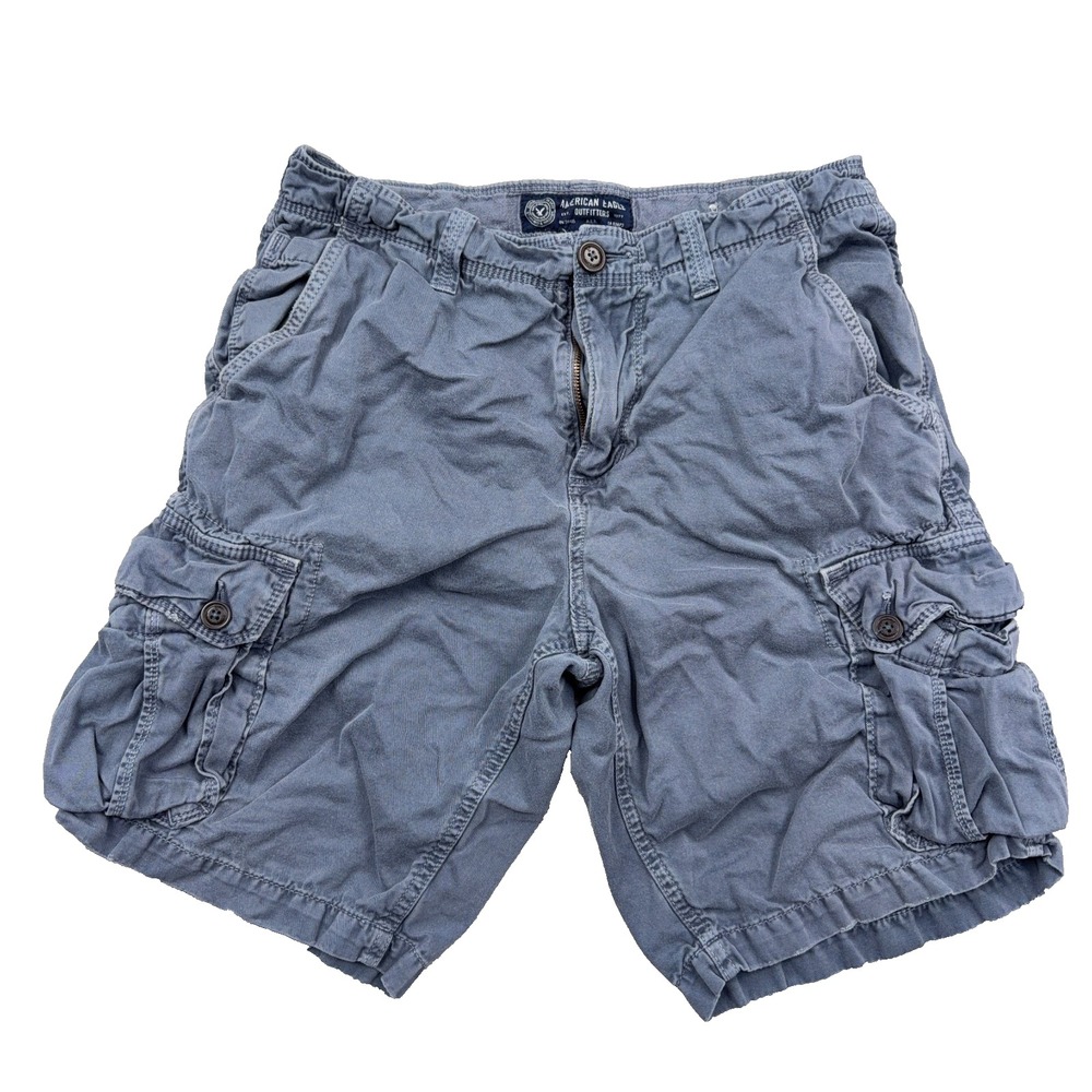 American Eagle Cargo Shorts Men 32 Gray Khaki Classic Fit Retro VTG Y2K Twill